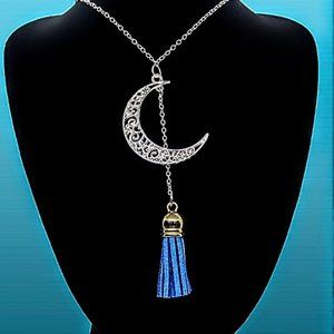Celestial Moon Necklace with Blue Tassel